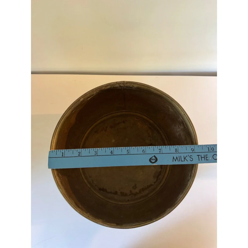 Vintage Brass Lion Head Planter Barrel Cachepot Gold Tone Patina 9 Inch